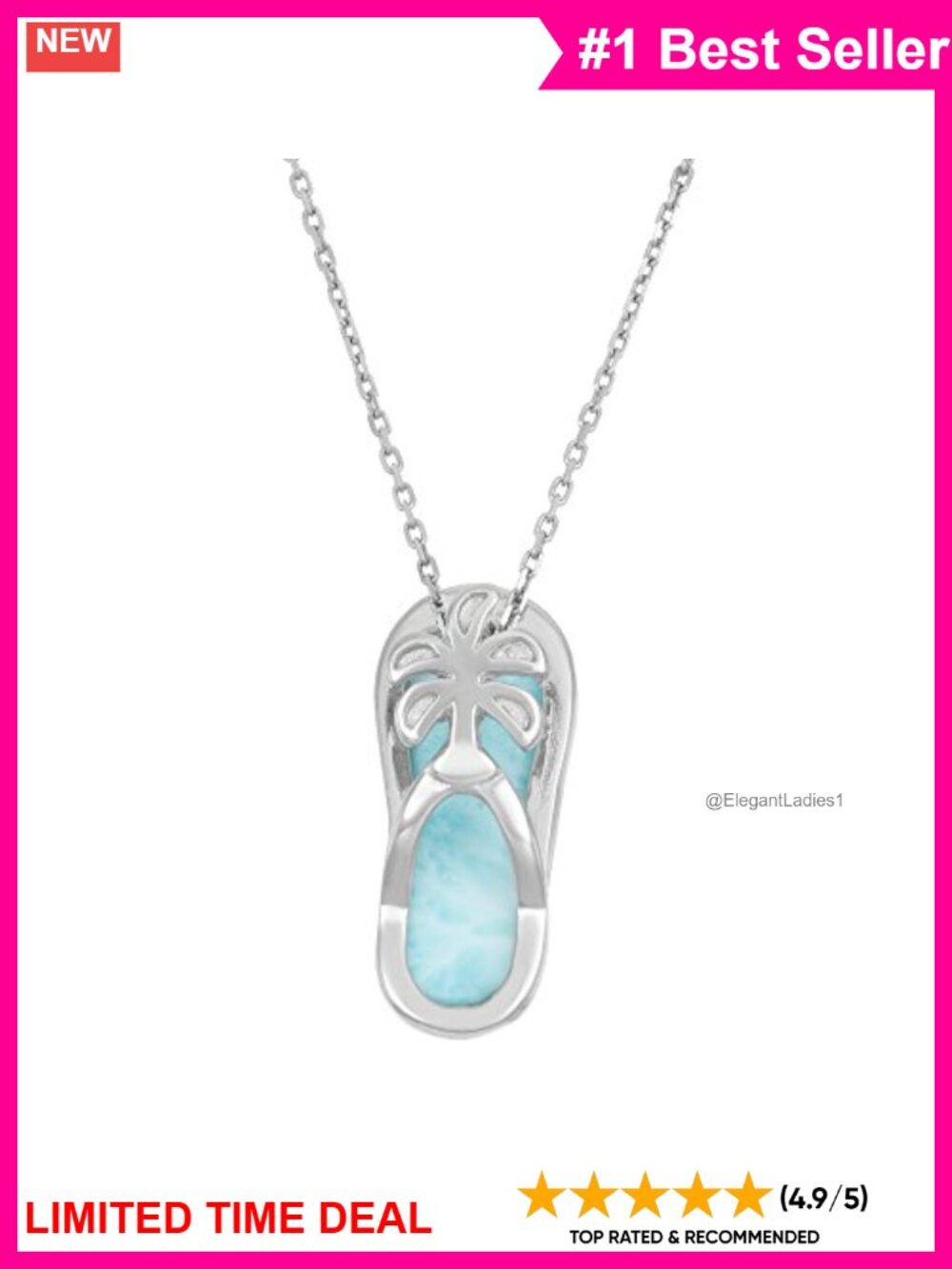 Larimar Flip-Flop Palm Tree Necklace 925 Sterling Silver 18 In